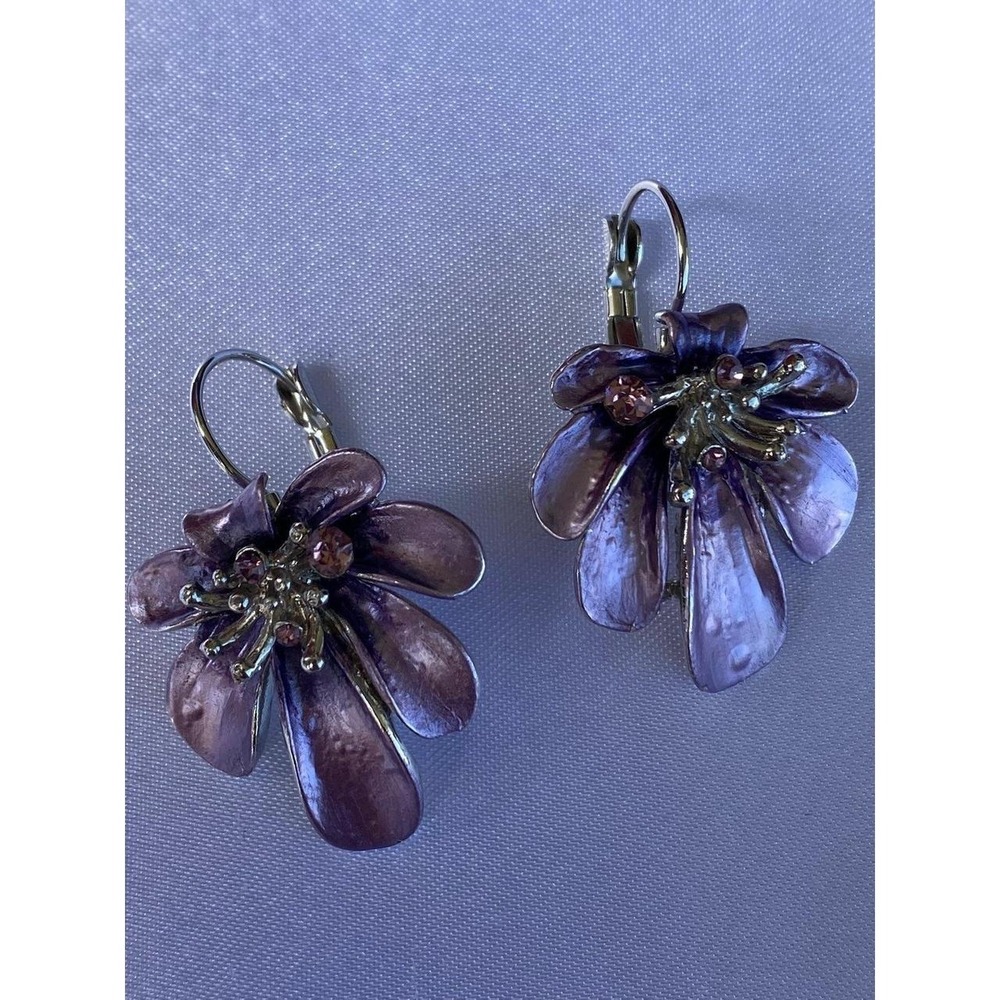 Purple Rhinestone Silver Look Fashion Earrings Jewelry